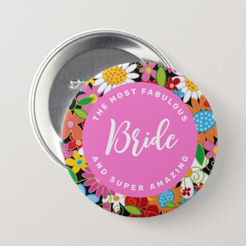 BRIDE Spring Flowers Garden Chic Wedding Name Tag Button