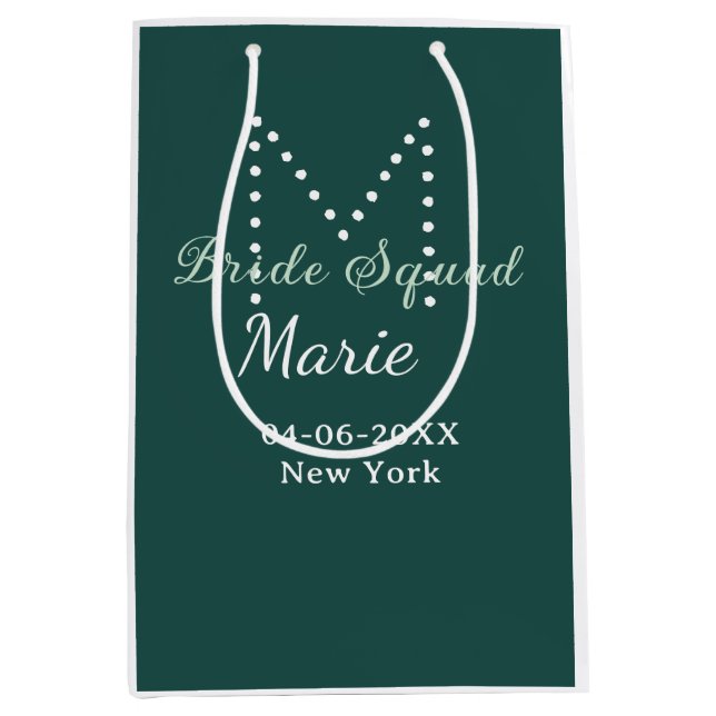 Bride squad add name monogram bridesmaid blue medium gift bag (Front)