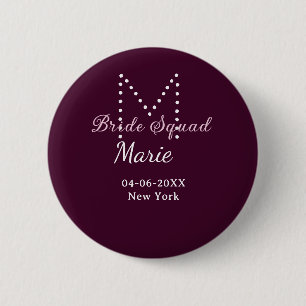 Bride squad add name monogram bridesmaid mauve  button