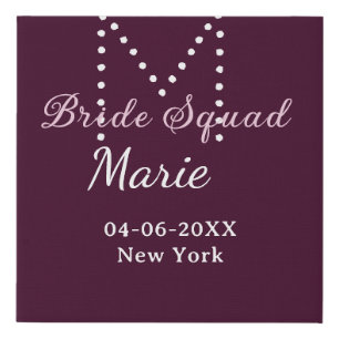 Bride squad add name monogram bridesmaid mauve  faux canvas print