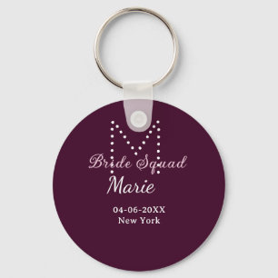 Bride squad add name monogram bridesmaid mauve  keychain