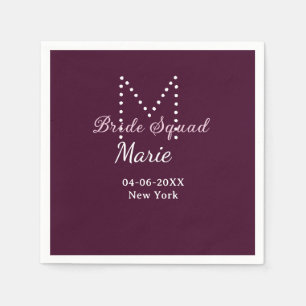 Bride squad add name monogram bridesmaid mauve napkins