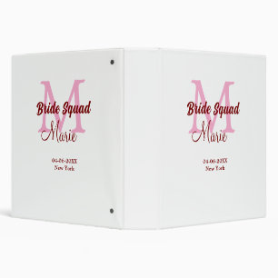 Bride squad add name monogram bridesmaid pink date 3 ring binder