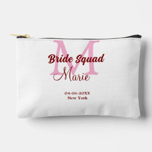 Bride squad add name monogram bridesmaid pink date accessory pouch