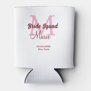 Bride squad add name monogram bridesmaid pink date can cooler