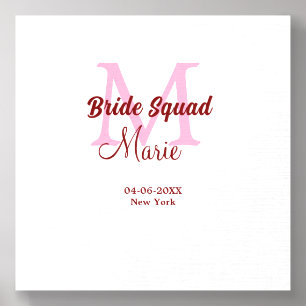 Bride squad add name monogram bridesmaid pink date foam core photo tile 