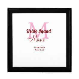 Bride squad add name monogram bridesmaid pink date gift box