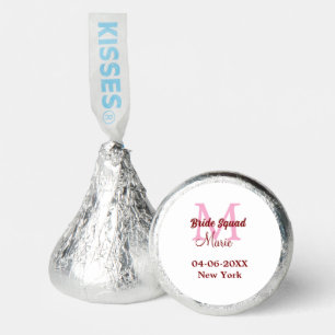 Bride squad add name monogram bridesmaid pink date hershey®'s kisses®