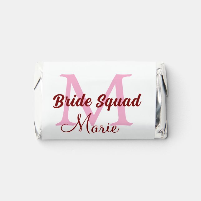 Bride squad add name monogram bridesmaid pink date hershey's miniatures (Front)