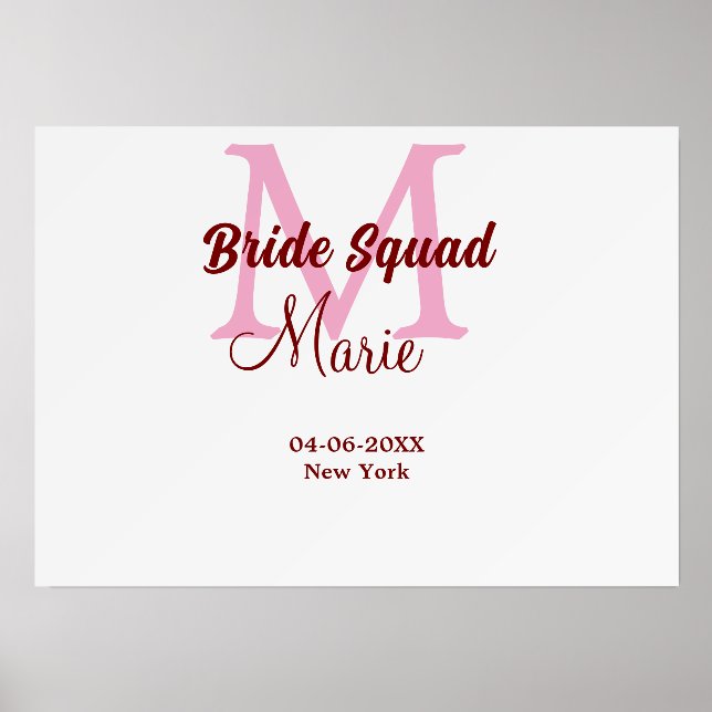 Bride squad add name monogram bridesmaid pink date holder (Front)