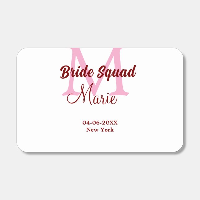 Bride squad add name monogram bridesmaid pink date matchboxes (Front)