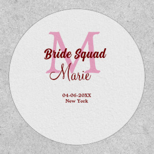 Bride squad add name monogram bridesmaid pink date patch