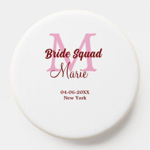 Bride squad add name monogram bridesmaid pink date PopSocket