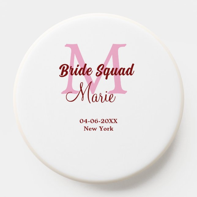 Bride squad add name monogram bridesmaid pink date PopSocket (Popsocket)