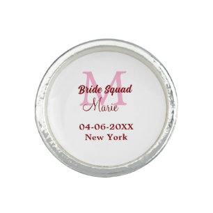 Bride squad add name monogram bridesmaid pink date ring