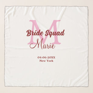 Bride squad add name monogram bridesmaid pink date scarf