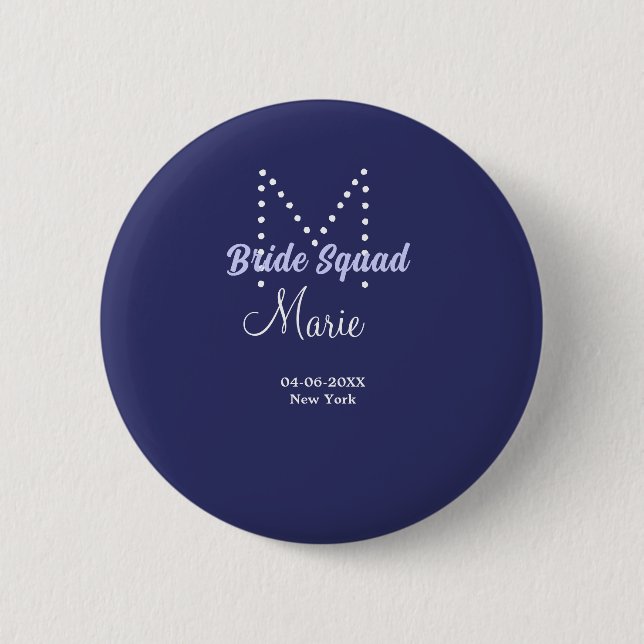 Bride squad add name monogram bridesmaid purple wh button (Front)