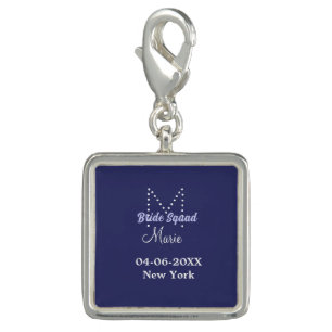Bride squad add name monogram bridesmaid purple wh charm