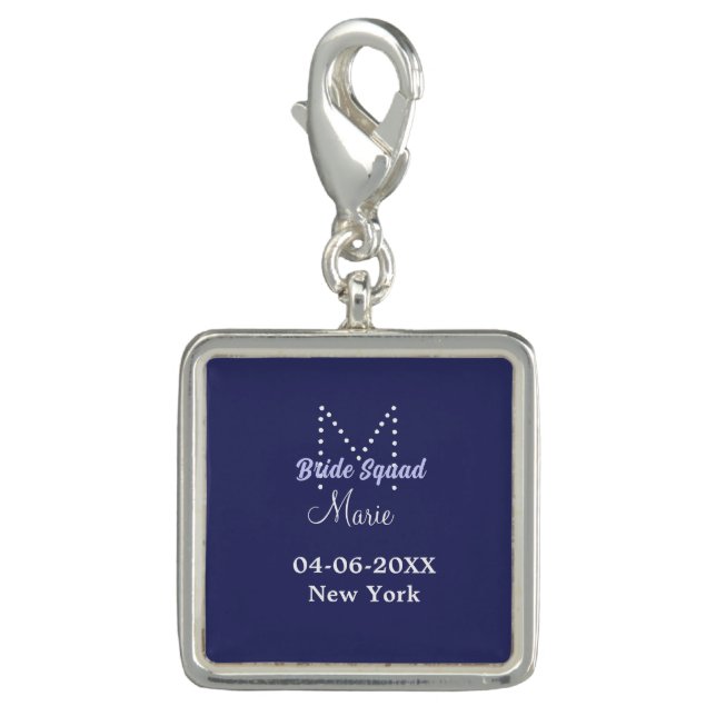 Bride squad add name monogram bridesmaid purple wh charm (Front)