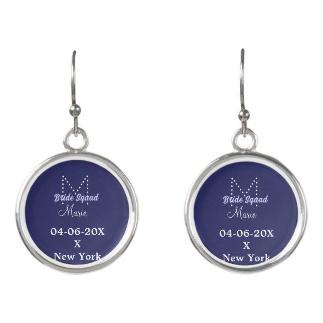 Bride squad add name monogram bridesmaid purple wh earrings (Front)