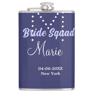 Bride squad add name monogram bridesmaid purple wh flask