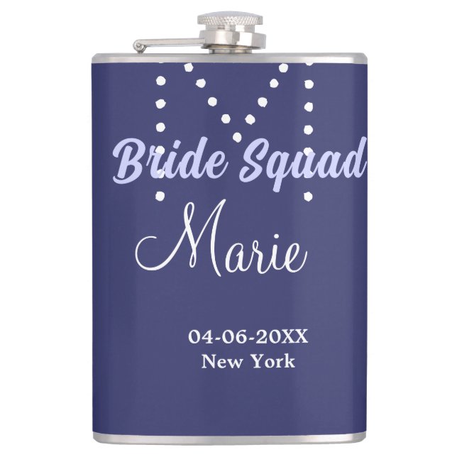 Bride squad add name monogram bridesmaid purple wh flask (Front)