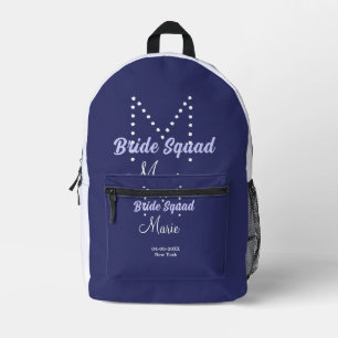 Bride squad add name monogram bridesmaid purple wh printed backpack