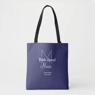 Bride squad add name monogram bridesmaid purple wh tote bag