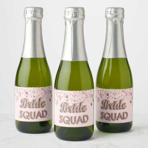 Bride squad bachelotette rose gold stars sparkling wine label