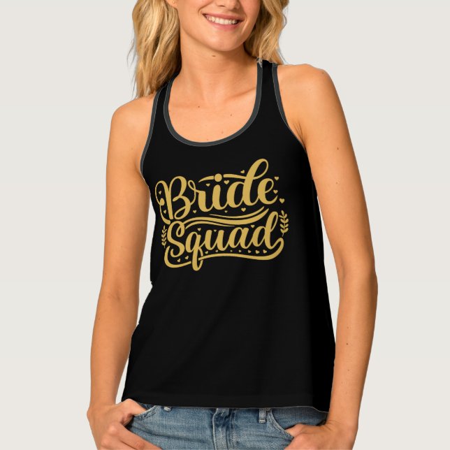 Bride Squad Black and Gold Word Art Tank Top (Front)