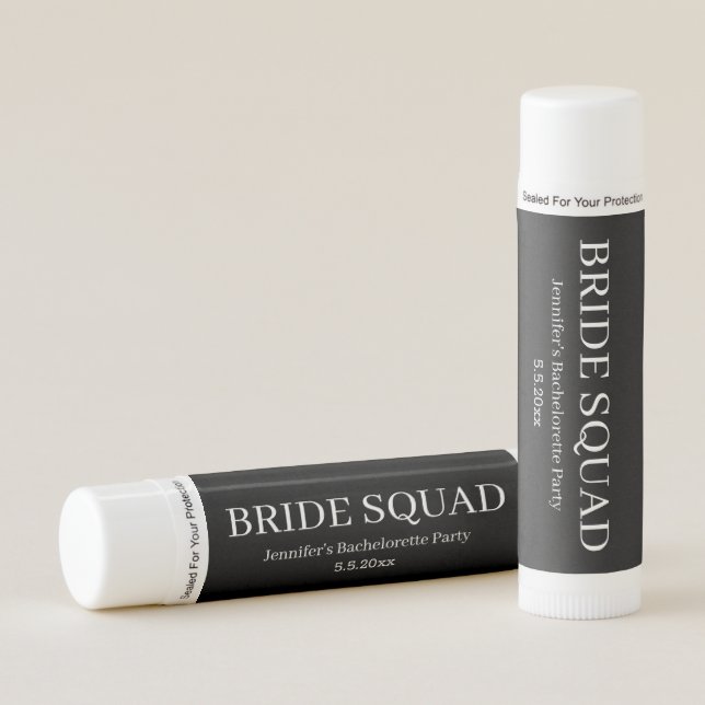 bride squad black bachelorette party favor lip balm (Front)