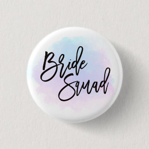 Bride Squad Black Script Pretty Pastel Watercolors Button