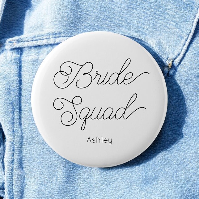 Bride Squad Black White Wedding Button (Creator Uploaded)