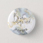 Bride Squad Blue Ombre Watercolor Gold Splash Name Button<br><div class="desc">Just the job for the bachelorette party Bride Squad buttons with cool modern typography overlaid onto bold blue ombré Watercolors with gold splashes. Personalise with your name.</div>
