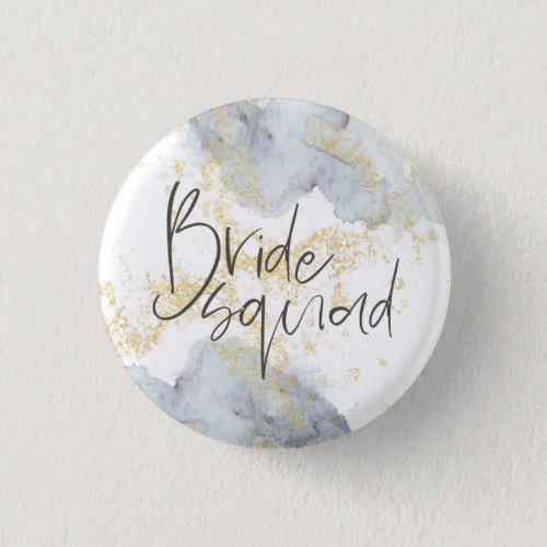 Bride Squad Blue Ombre Watercolors Gold Splashes Button
