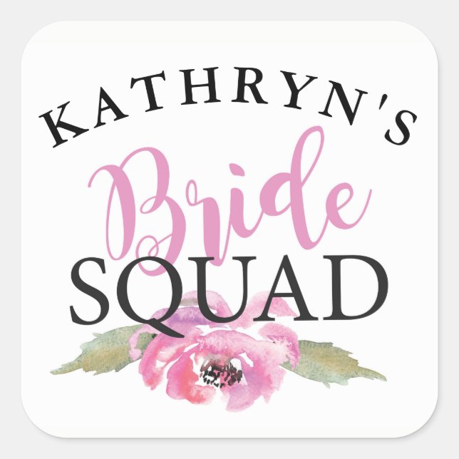 Bride Squad Bridal Shower Stickers Floral Pink (Front)