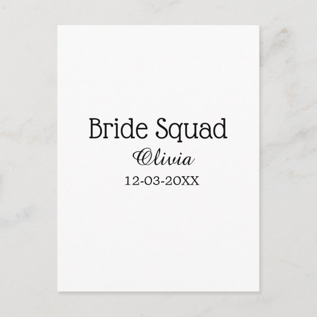 Bride squad bridesmaid add name bachelorette party postcard (Front)