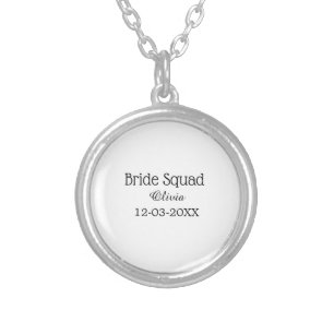 Bride squad bridesmaid add name bachelorette party silver plated necklace