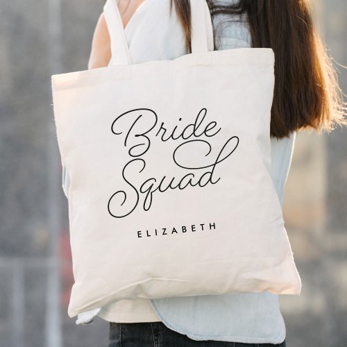 Bride Squad Bridesmaid Calligraphy Wedding Tote Bag