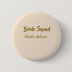 Bride squad bridesmaid name golden orange wedding  button