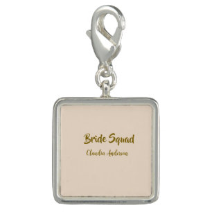Bride squad bridesmaid name golden orange wedding charm