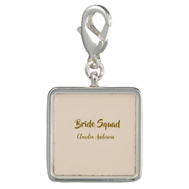 Bride squad bridesmaid name golden orange wedding  charm (Front)