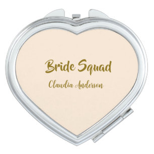 Bride squad bridesmaid name golden orange wedding  compact mirror