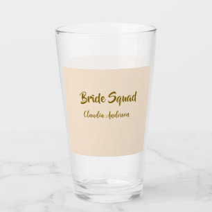 Bride squad bridesmaid name golden orange wedding glass