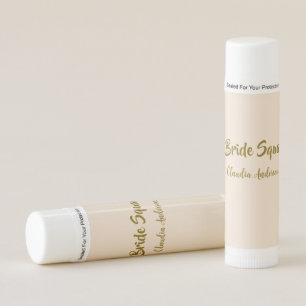 Bride squad bridesmaid name golden orange wedding lip balm
