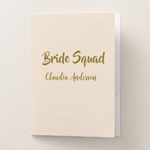 Bride squad bridesmaid name golden orange wedding  pocket folder