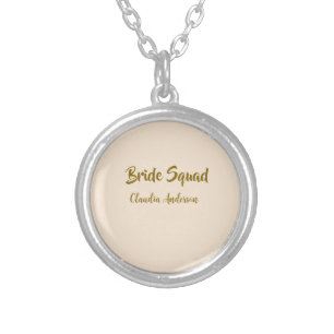 Bride squad bridesmaid name golden orange wedding  silver plated necklace