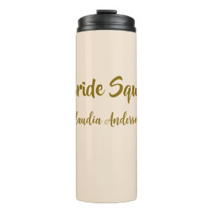 Bride squad bridesmaid name golden orange wedding thermal tumbler