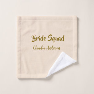 Bride squad bridesmaid name golden orange wedding wash cloth