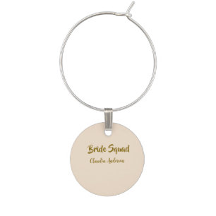 Bride squad bridesmaid name golden orange wedding  wine charm